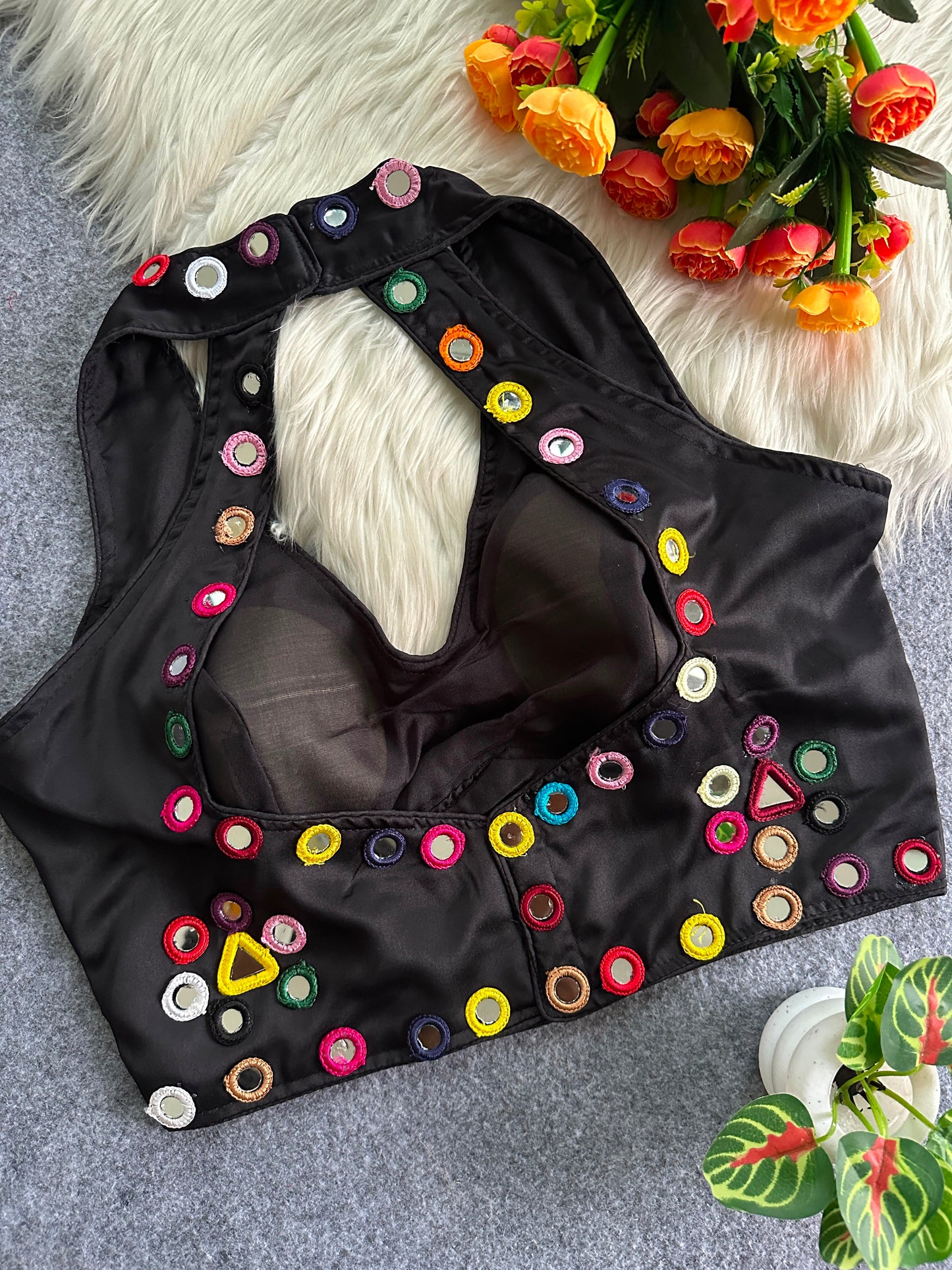 Satin silk sleeveless ready made blouse