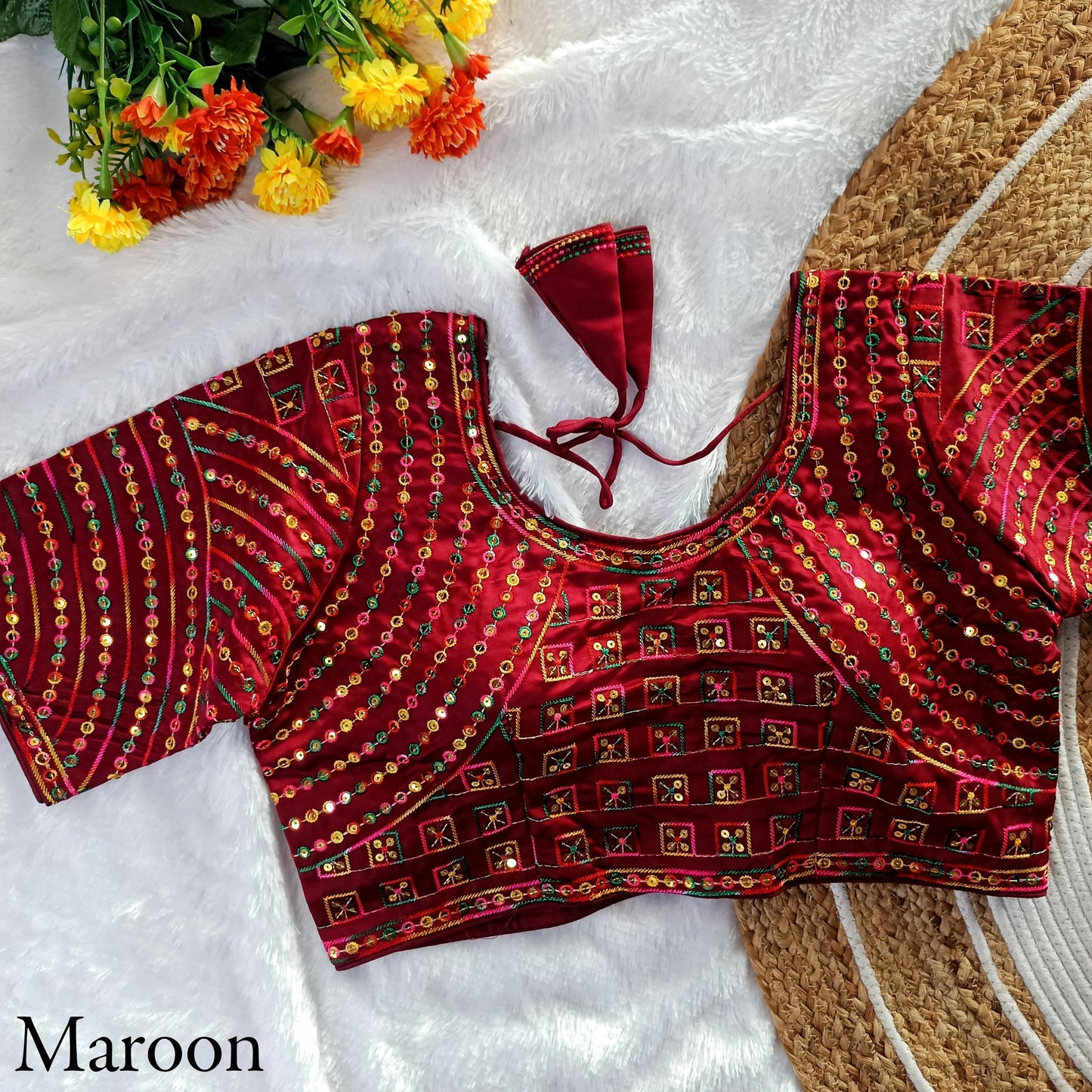 MULTY COLOUR THREADS WITH SEQUINS EMBROIDERY WORK FANCY - PREMIUM READY MADE BLOUSE