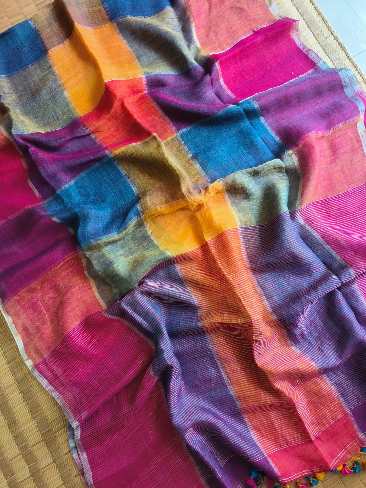 Pure multi colour linen by linen & zari sarees