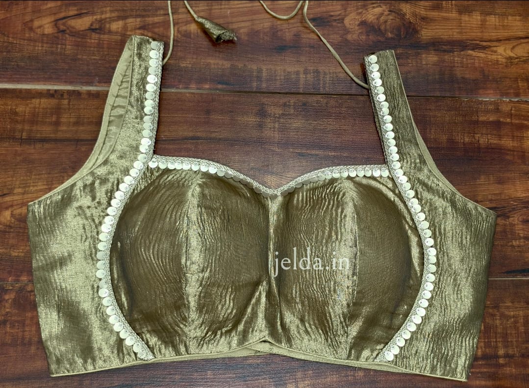 Cruss tissue fabric with lace work sleeveless - custom made blouses