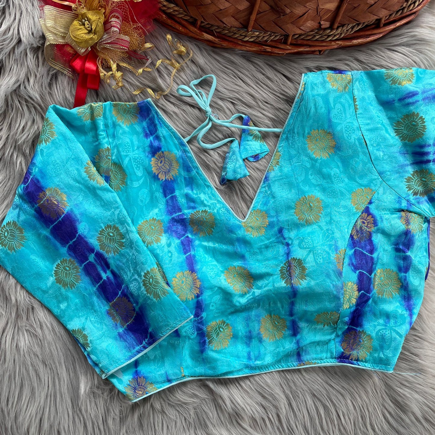 Beautiful Position Print work traditional ready made blouse