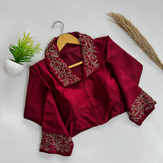 Beautiful handwork all over sleeve and collar ready made blouse
