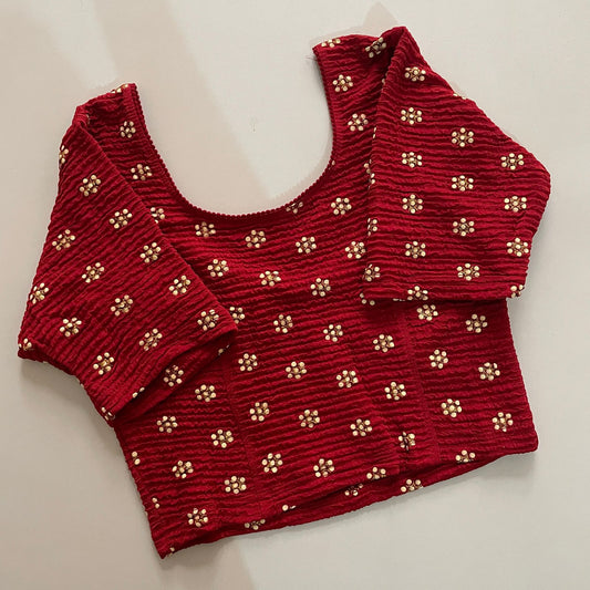 STRETCHABLE CRUSH WITH FOIL WORK - PREMIUM READY MADE BLOUSE
