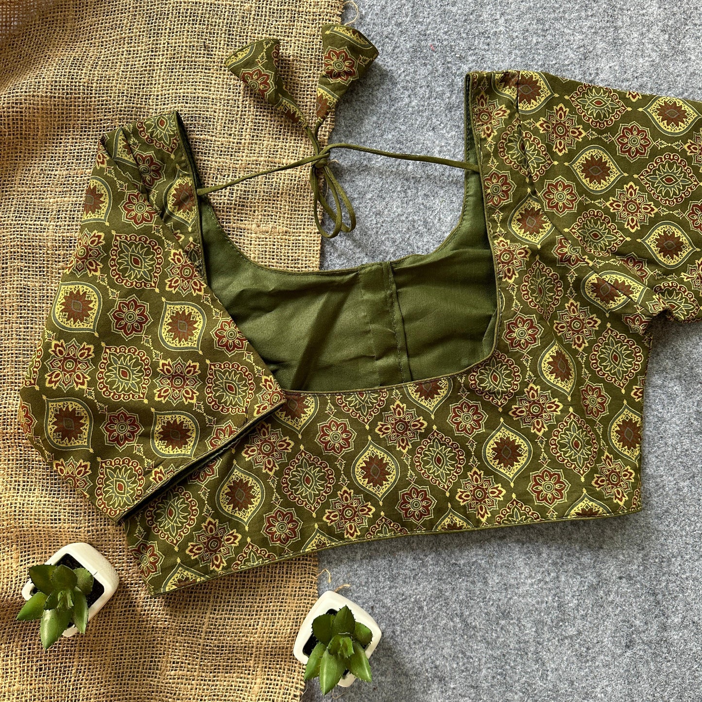Presenting pure ajrakh handblock/ikkat/indigo cotton ready made blouse