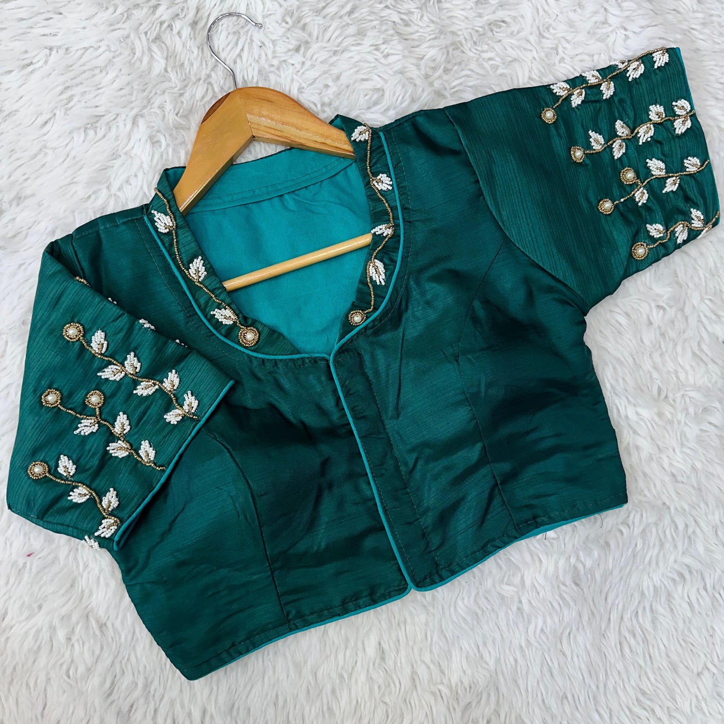 Beautiful handwork all over back and sleeves with designer handcrafted collar ready made blouse