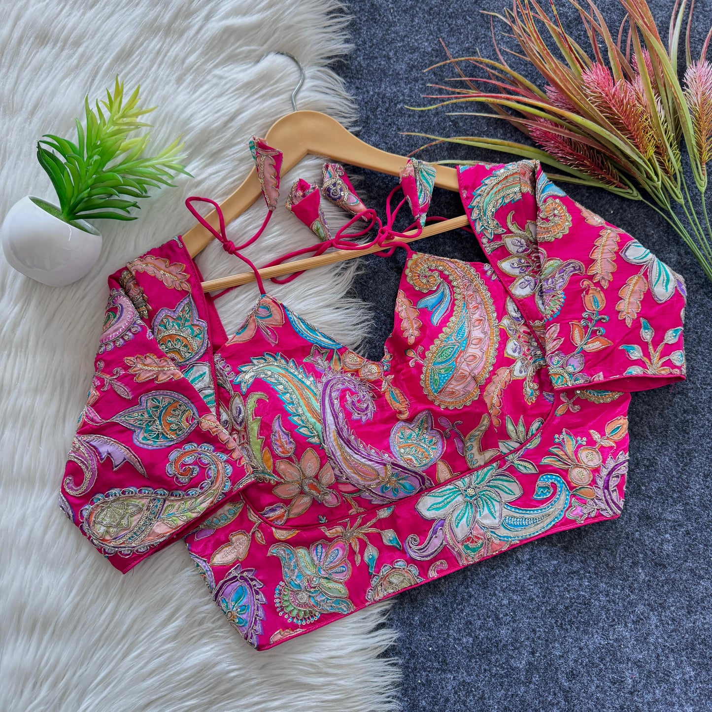 Beautiful flower print all over blouse with embroidery work ready made blouse