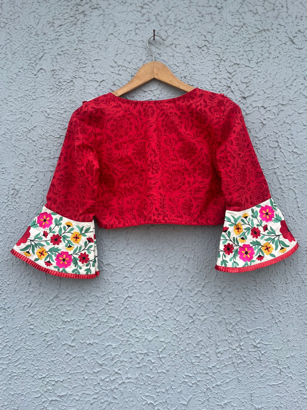Embroidered collar and bell sleeve designer blouses