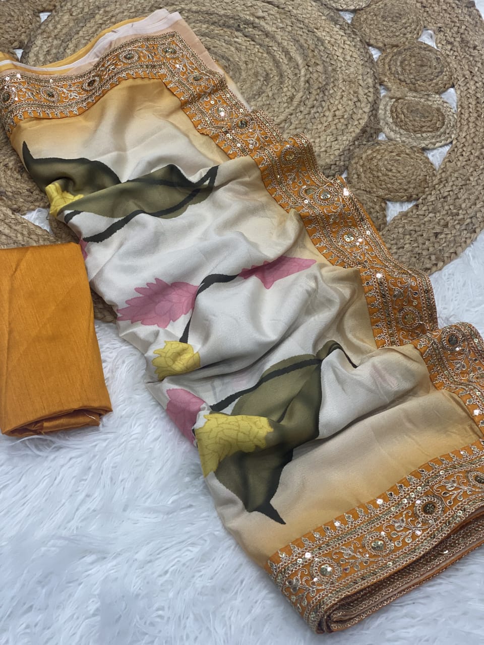 SOFT CHINNON WITH FLORAL DIGITAL PRINT SAREE