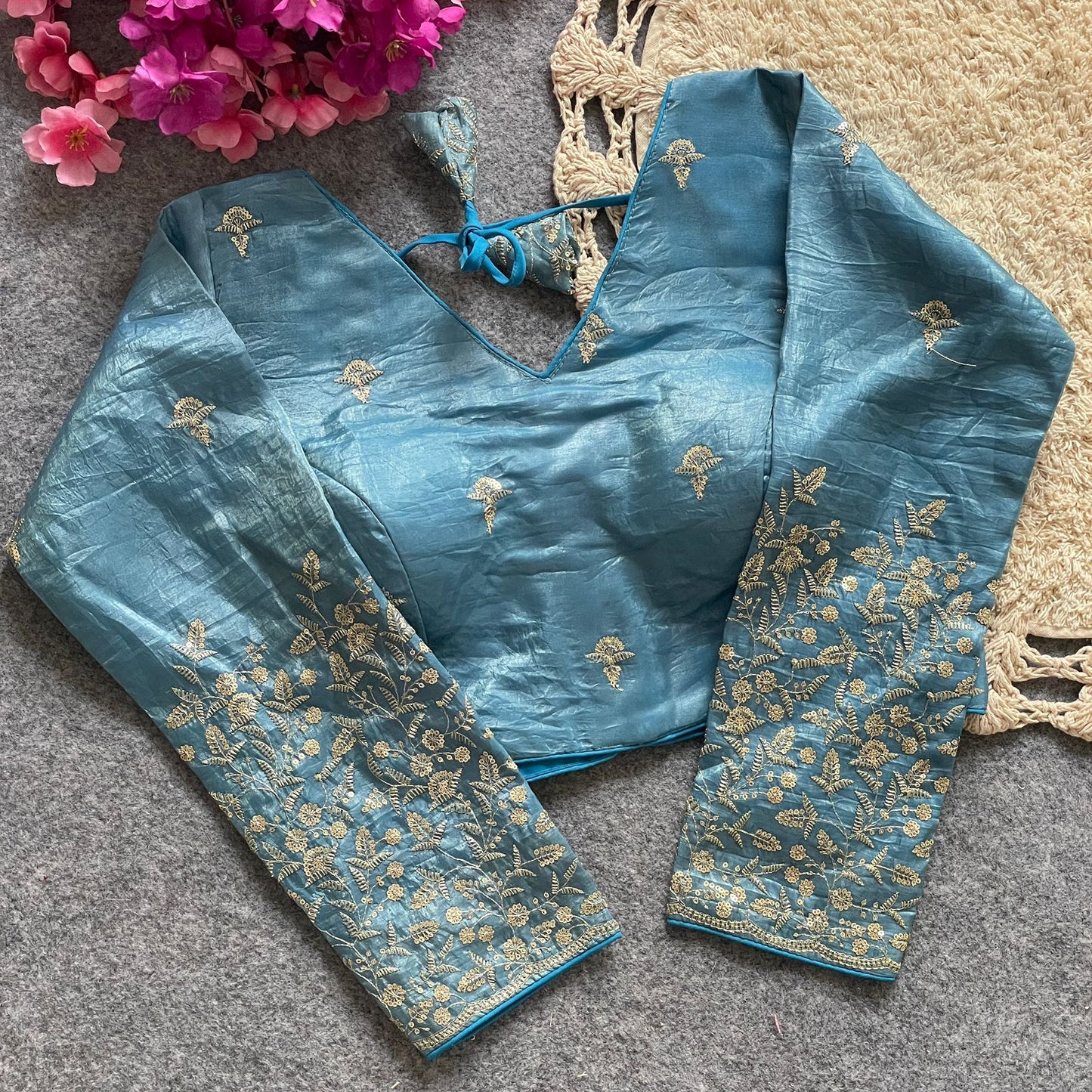A beauty of golden embroidery work ready made blouse