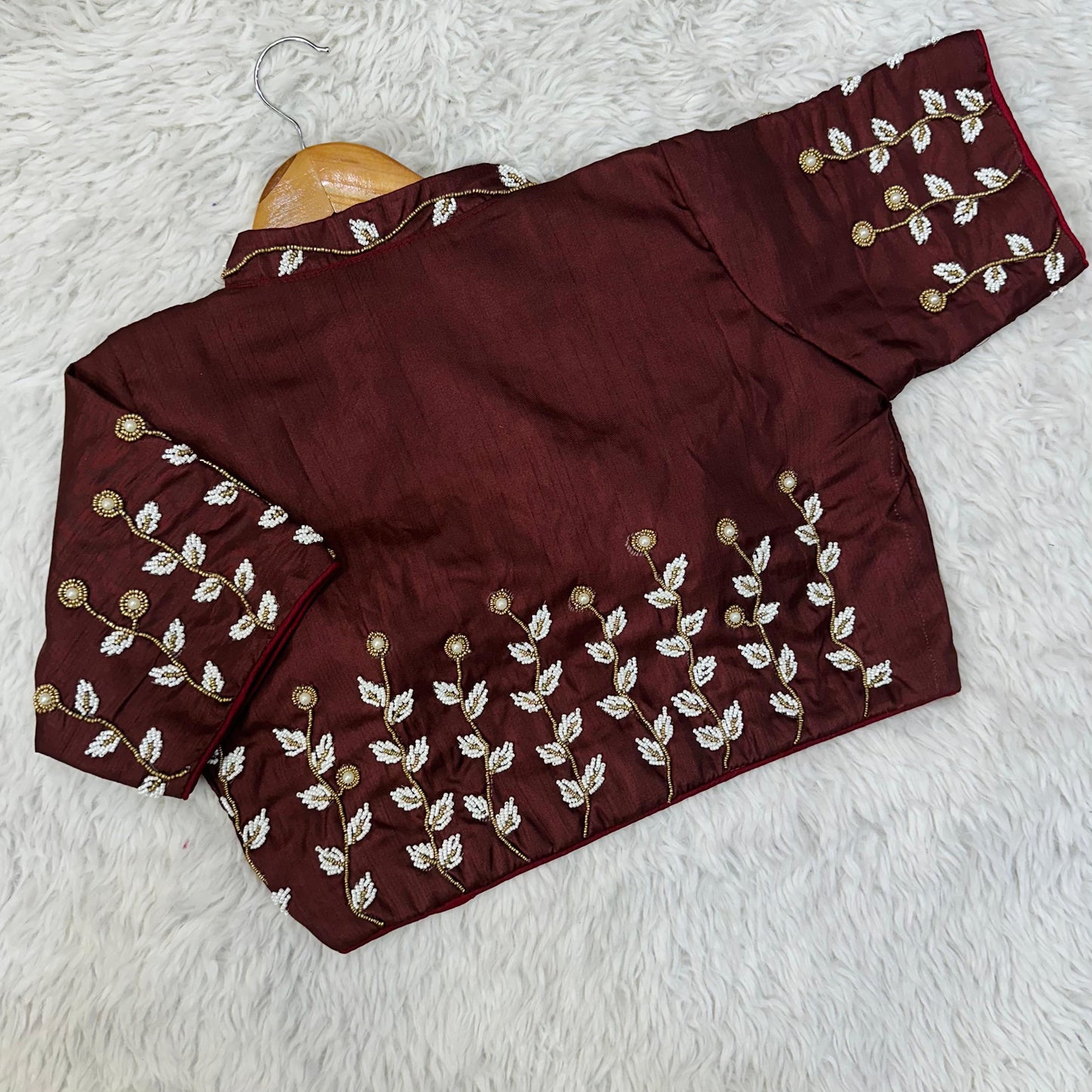 Beautiful handwork all over back and sleeves with designer handcrafted collar ready made blouse