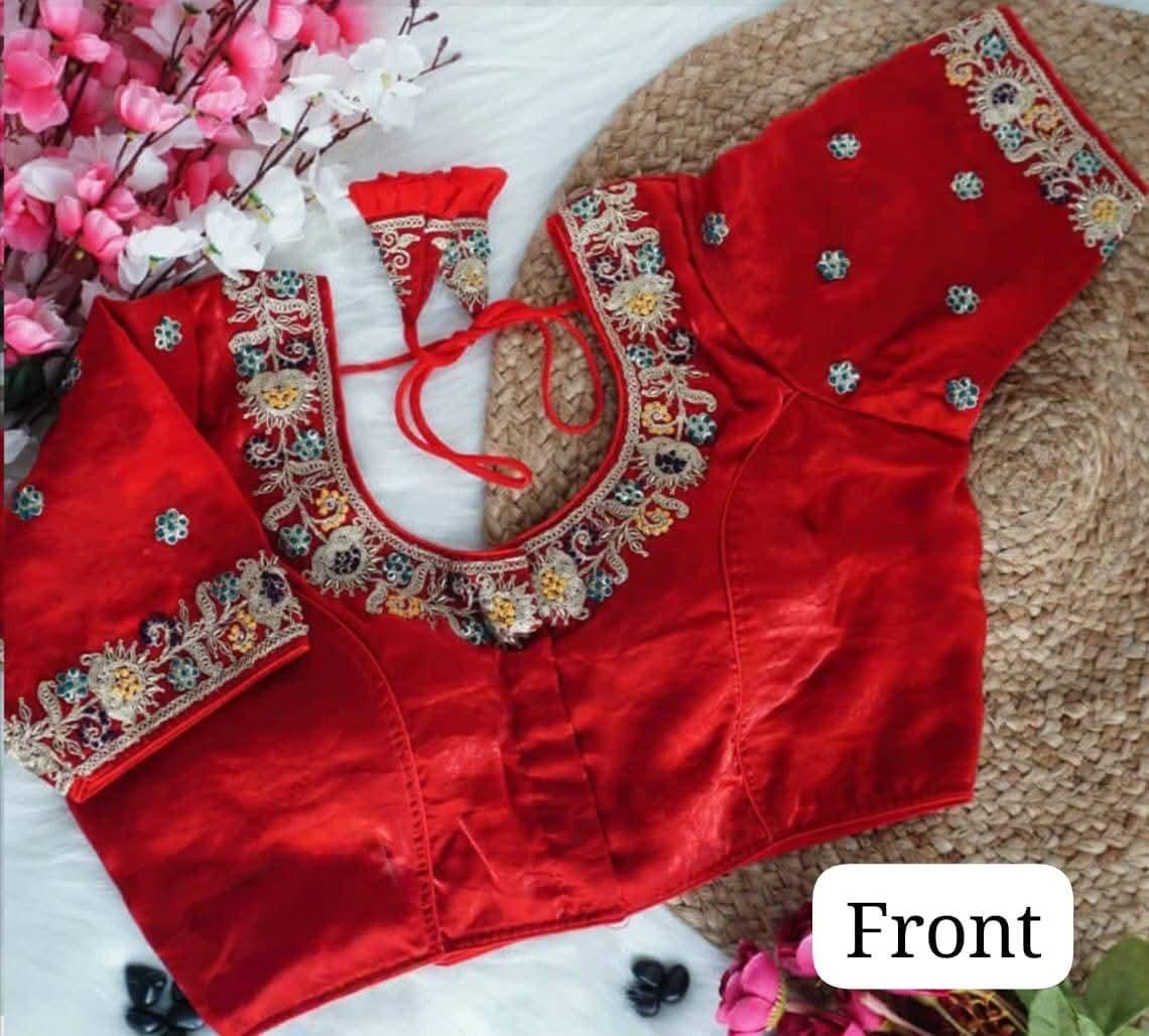 Bridal soft smooth silk ari work ready made blouse