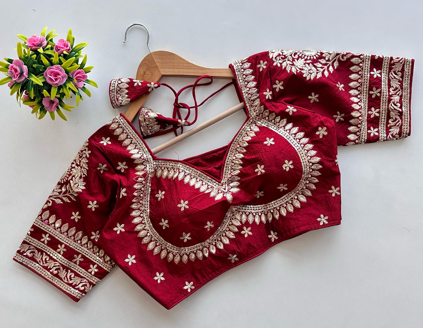 Golden Embroidery With Sequins Touch Up All Over - Premium Readymade Blouse