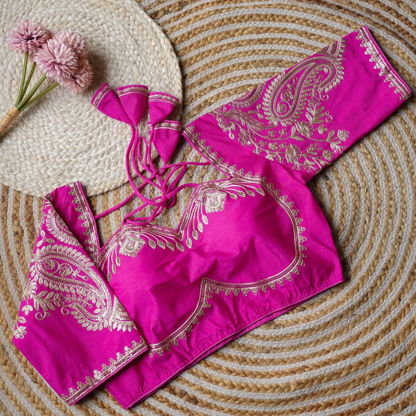 A beauty of golden embroidery work ready made blouse