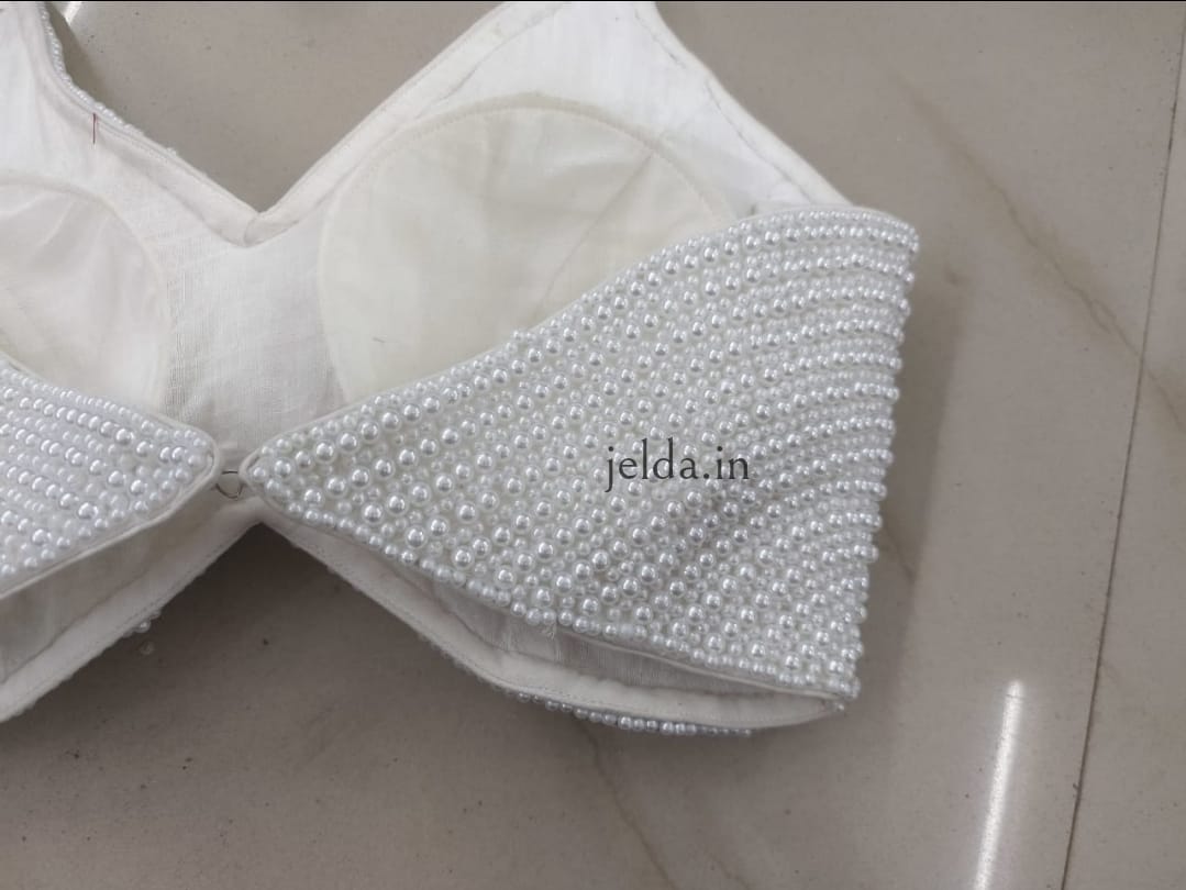 Exclusive pearl work v neck - custom made blouses