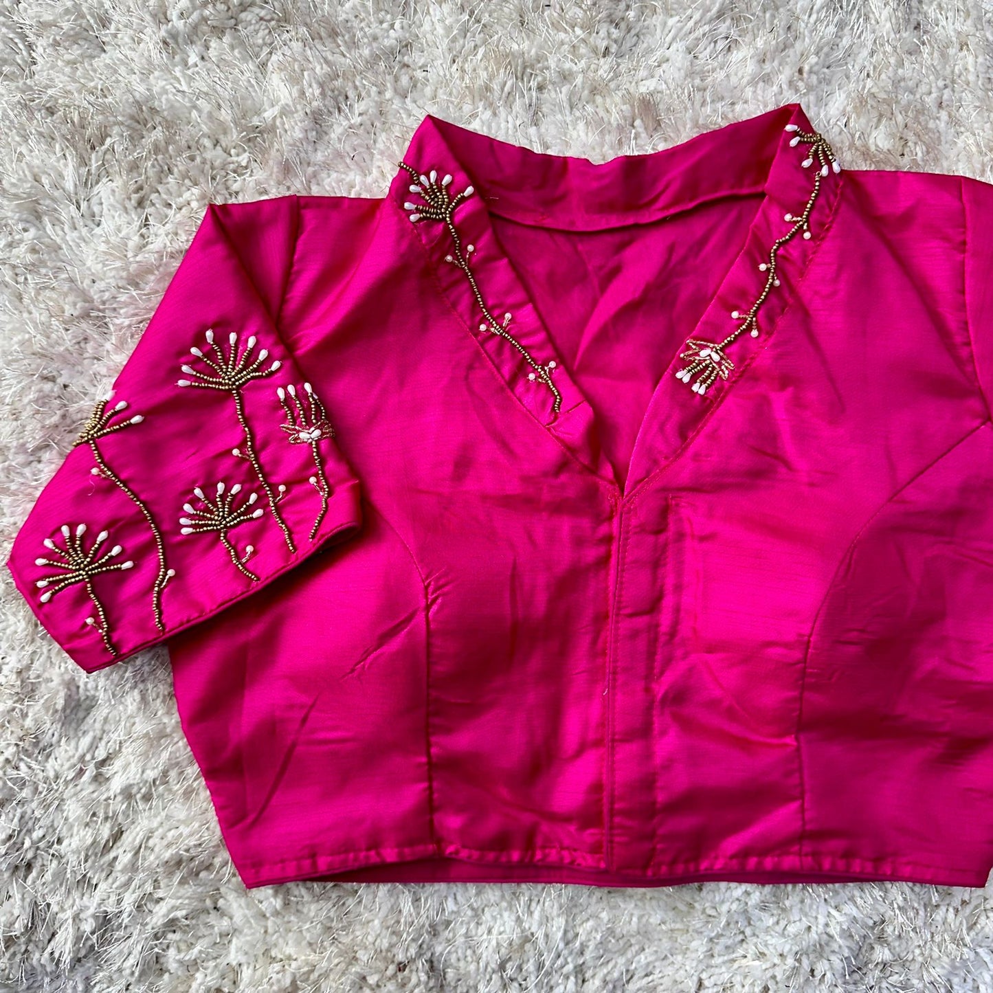 Beautiful handwork all over back and sleeves with designer handcrafted collar ready made blouse