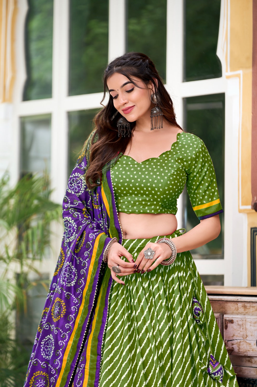 Embrace Cultural Grandeur with Our Elegant Leheriya Print Tussar Silk Lehenga Choli