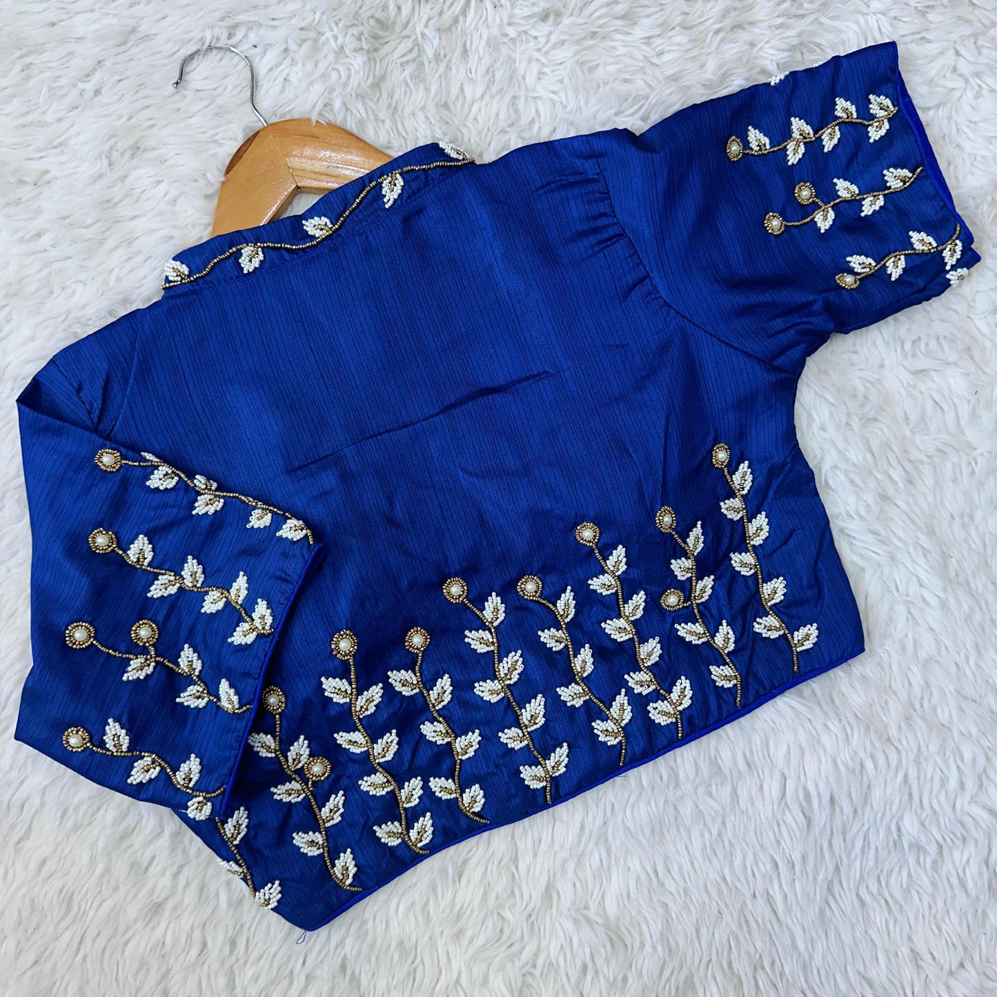 Beautiful handwork all over back and sleeves with designer handcrafted collar ready made blouse