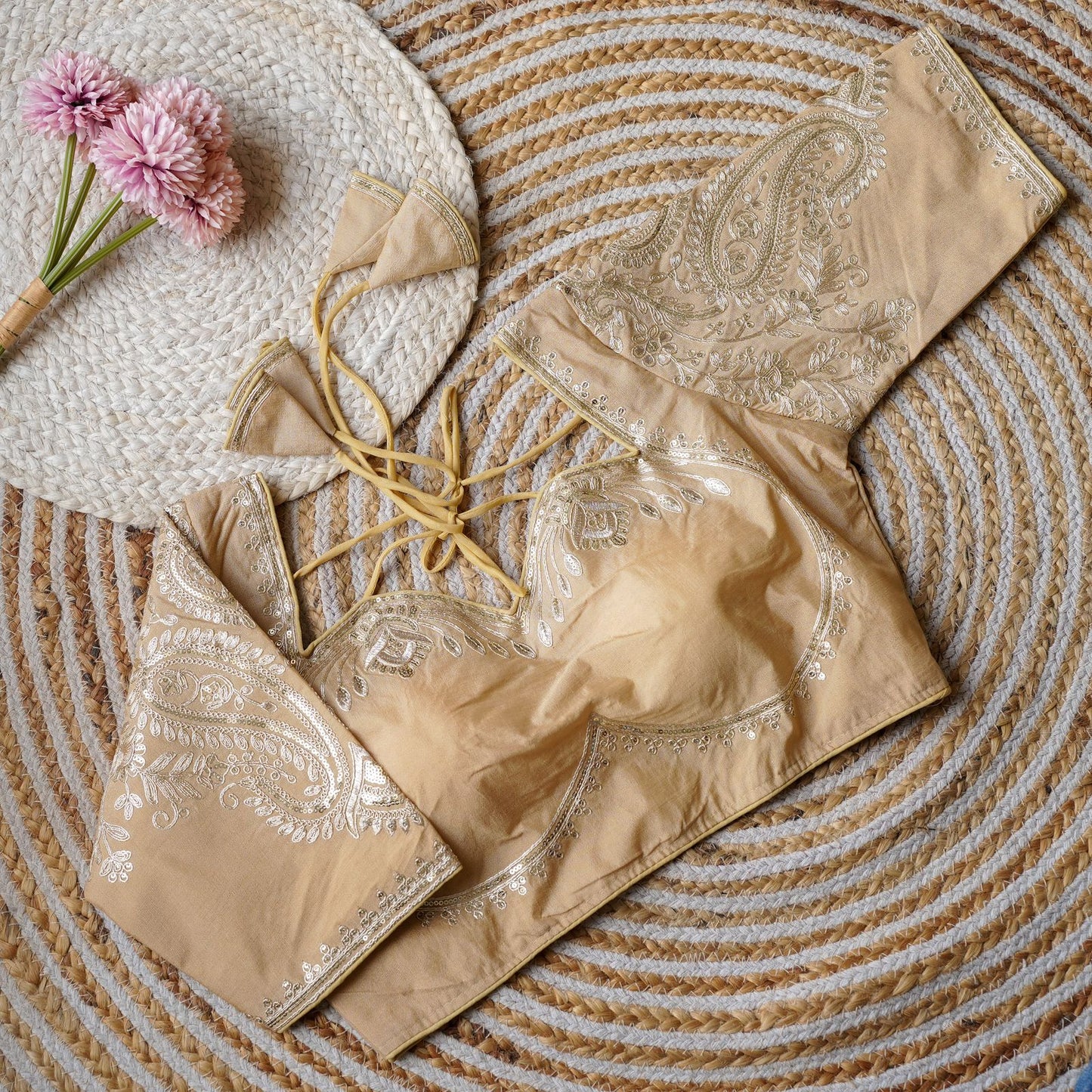 A beauty of golden embroidery work ready made blouse