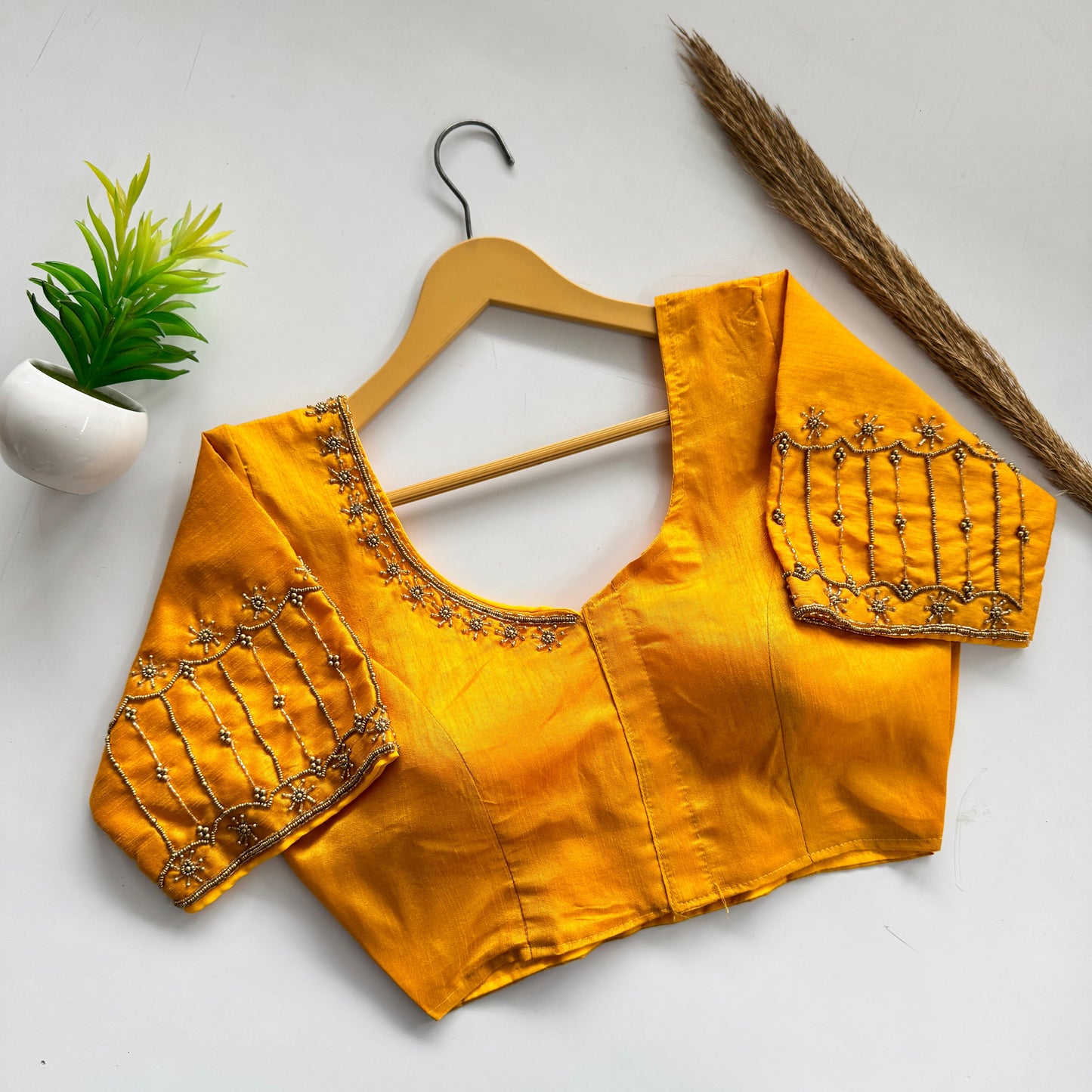 Beautiful handwork all over front and sleeves with designer handwork ready made blouse