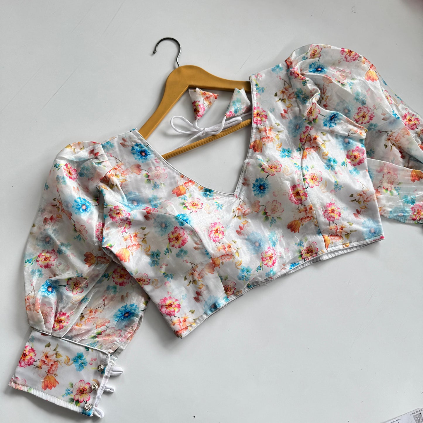 Beautiful Kalamkari print with beautiful buttons ready made blouse