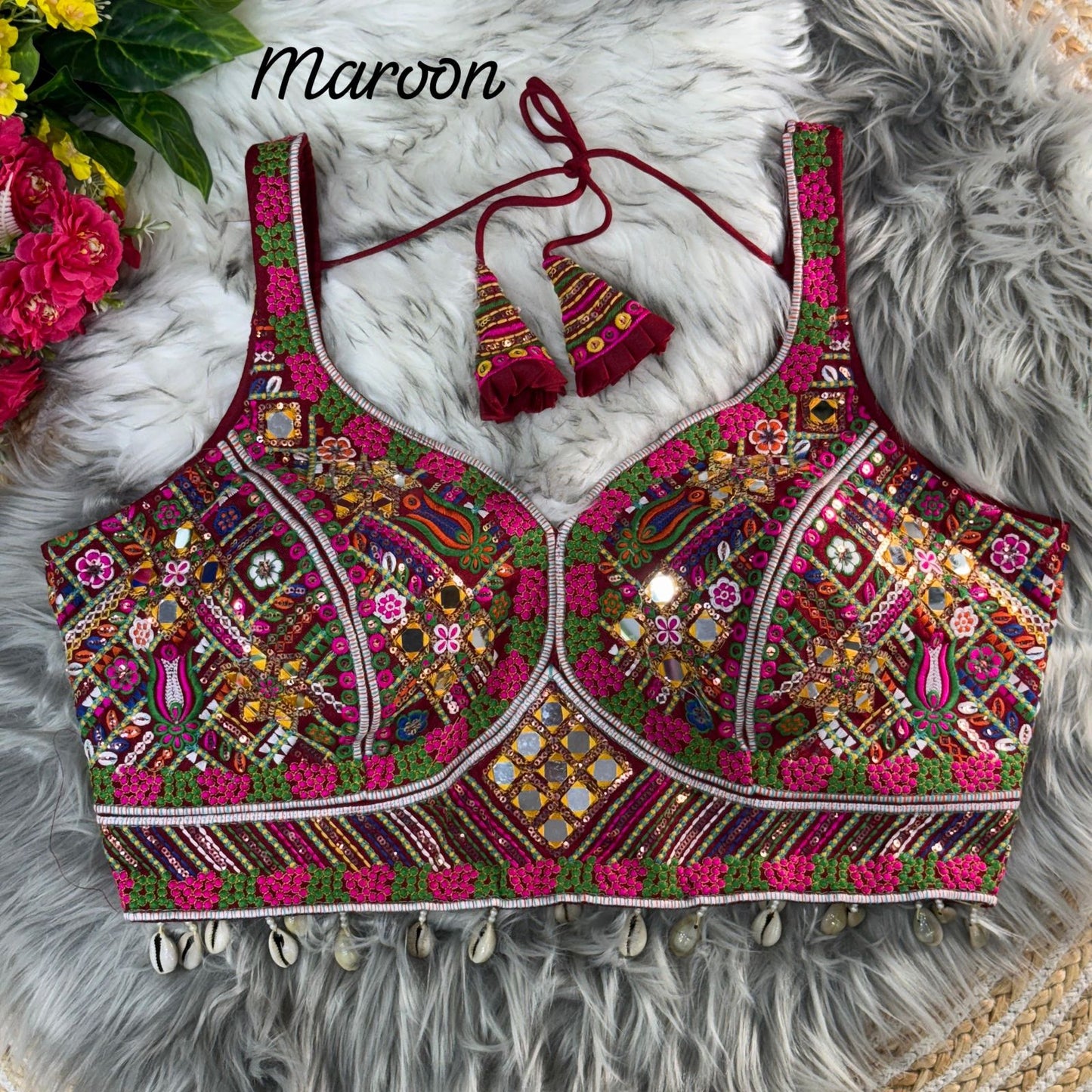 Fancy Design With Kaudi Lace Real Mirror Work - Premium ready made blouses
