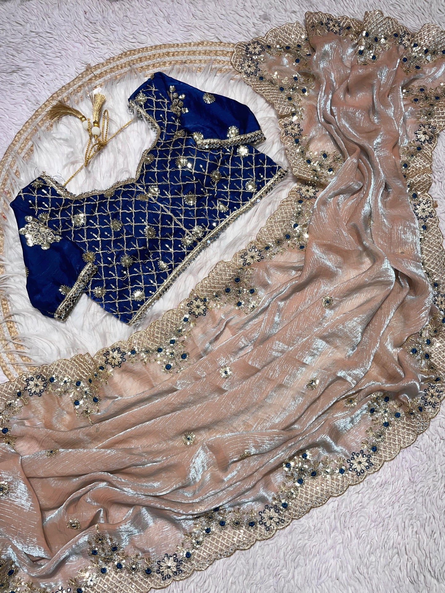 Fendy Chiffon two ton coding sequins embroidery work sarees