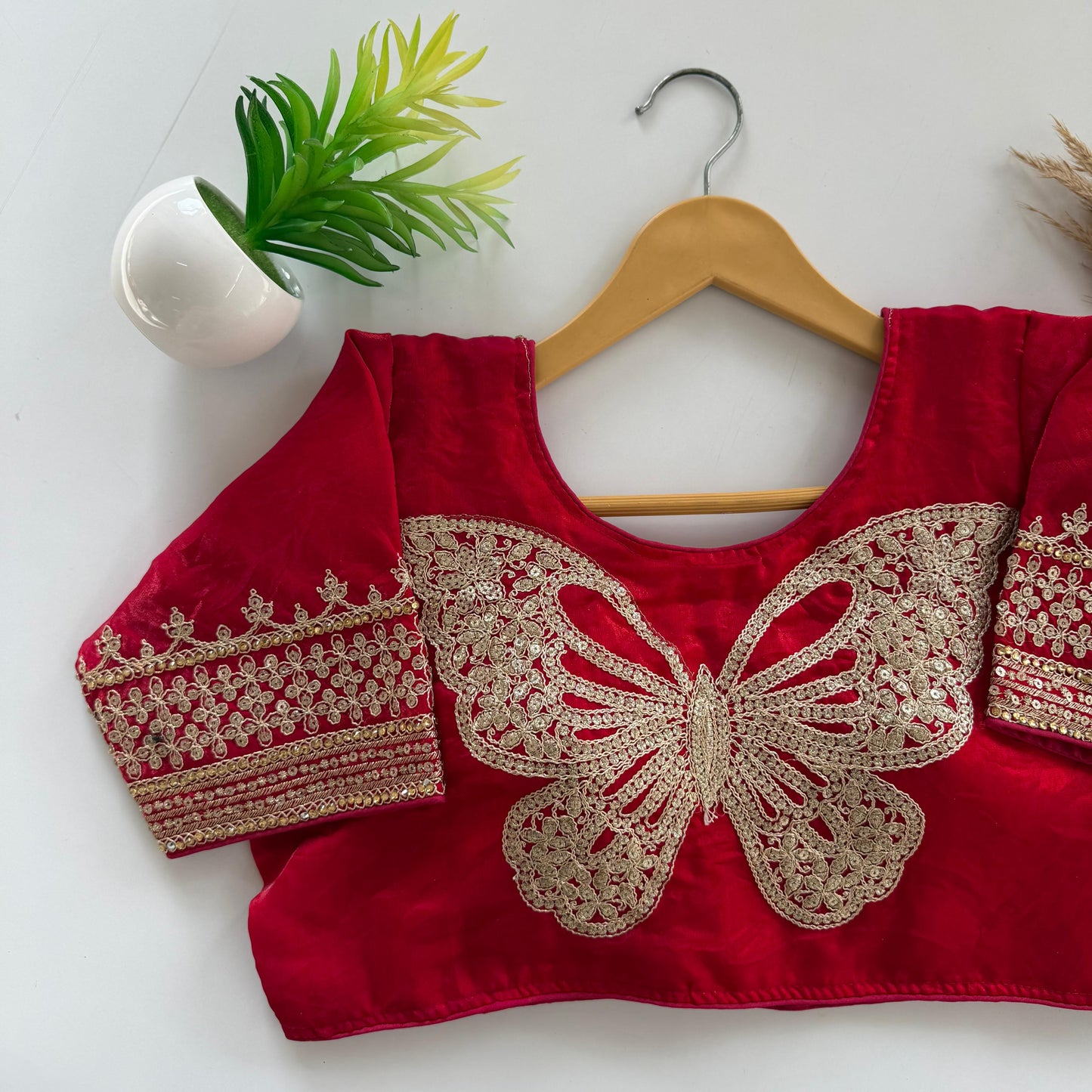 Beautiful embroidery cover with sequins and coding all over ready made blouse