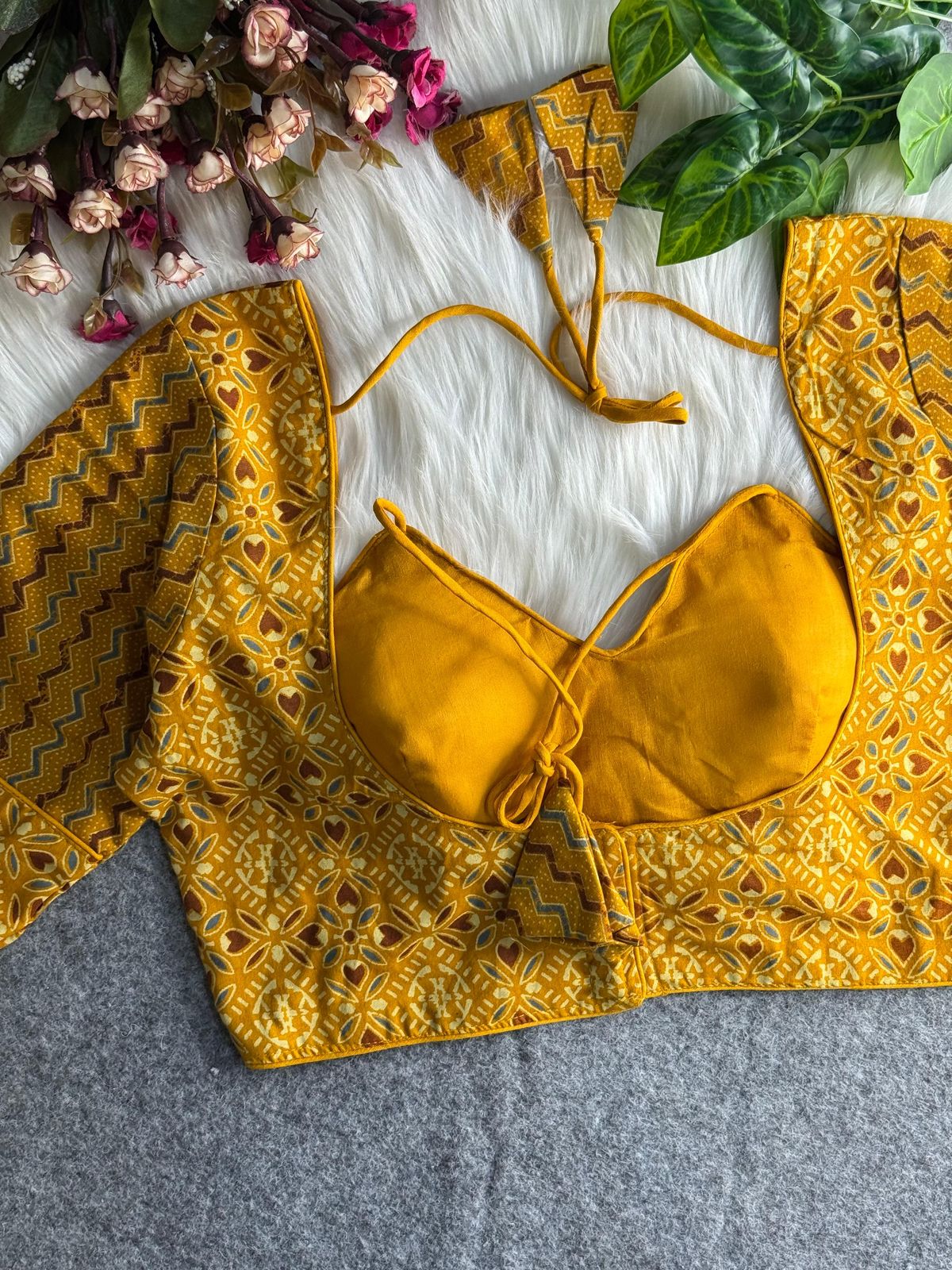 Pure ajrakh print cotton halter neck - premium ready made blouse
