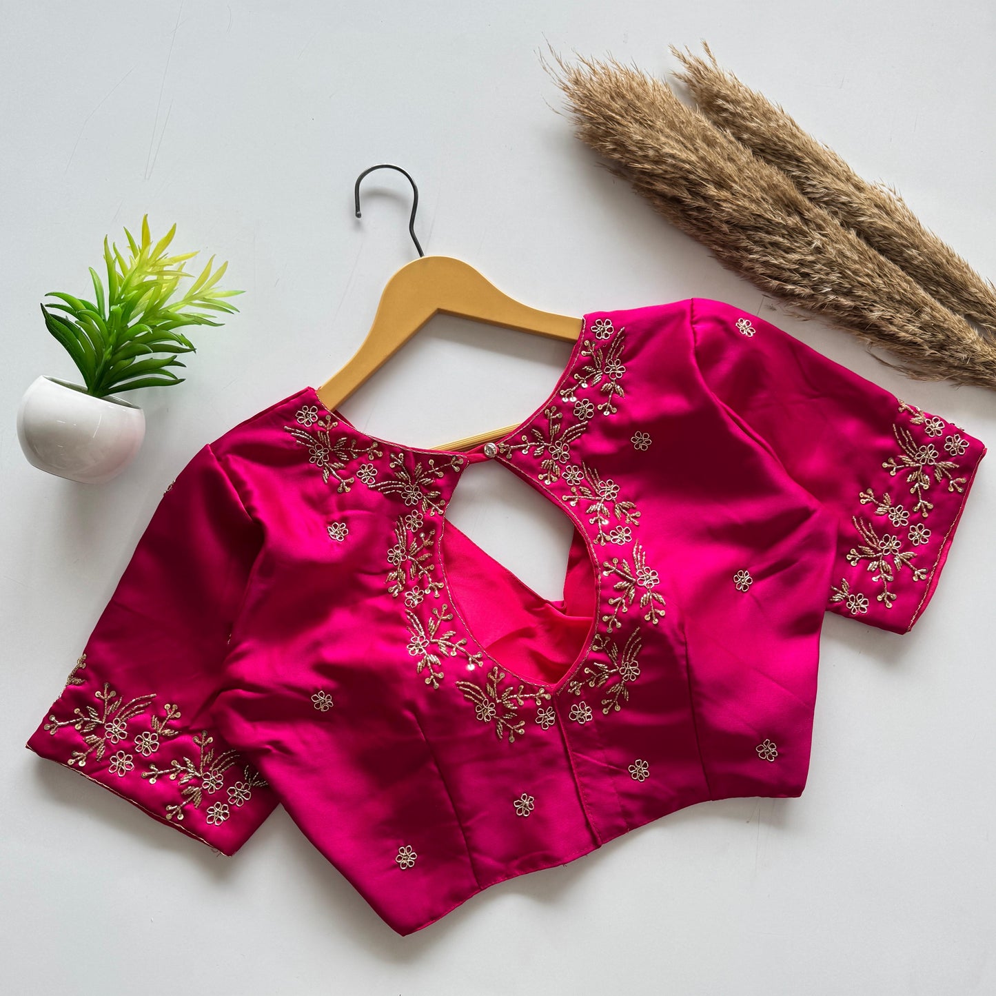 Beautiful handwork all over back and sleeves ready made blouse