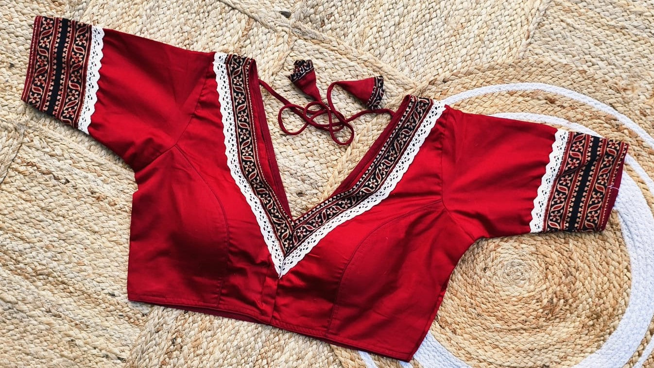 Cotton Silk V Neck - ready made blouse