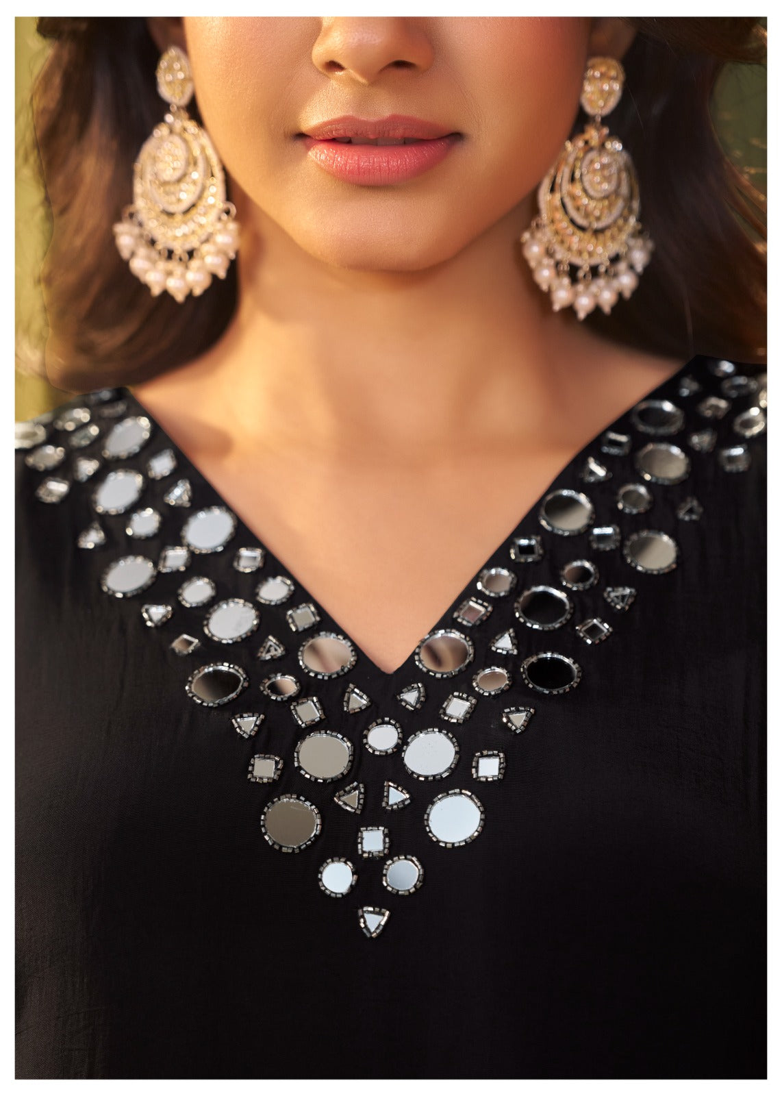 Crepe fabric suit with mirror and cut dana work salwar suit