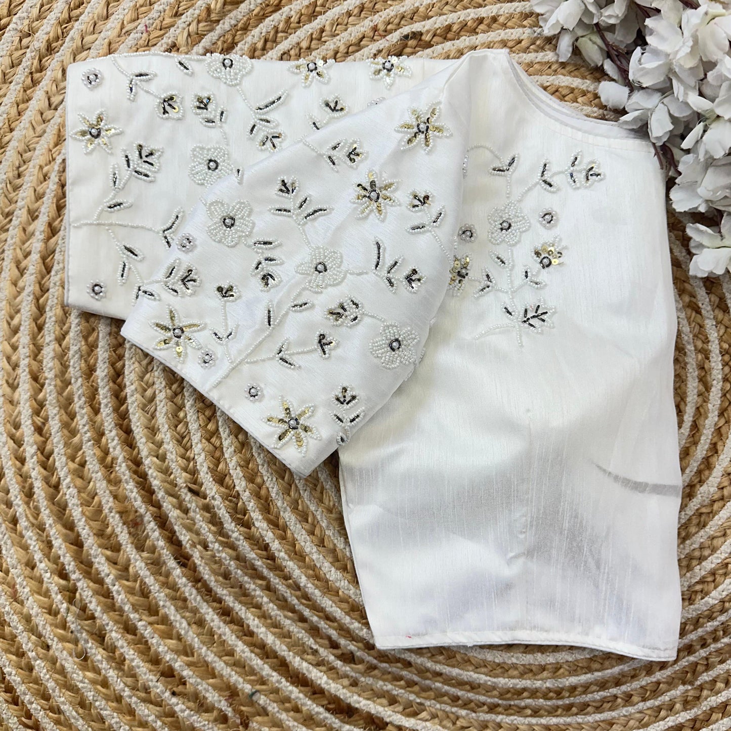 Beautiful Handcrafted Work In Sleeves And Back All Over - Premium Readymade Blouse