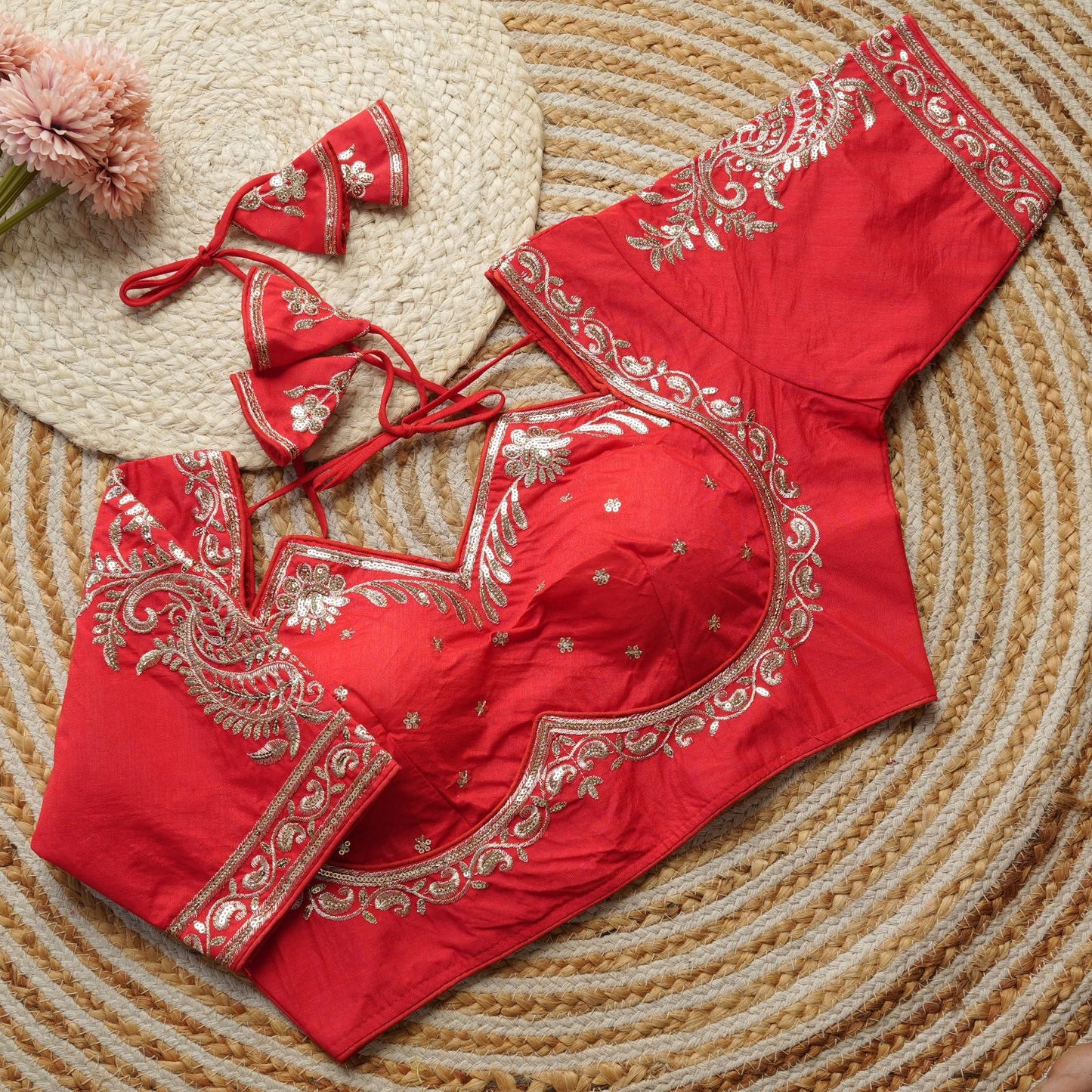 Beautiful golden embroidery work ready made blouses