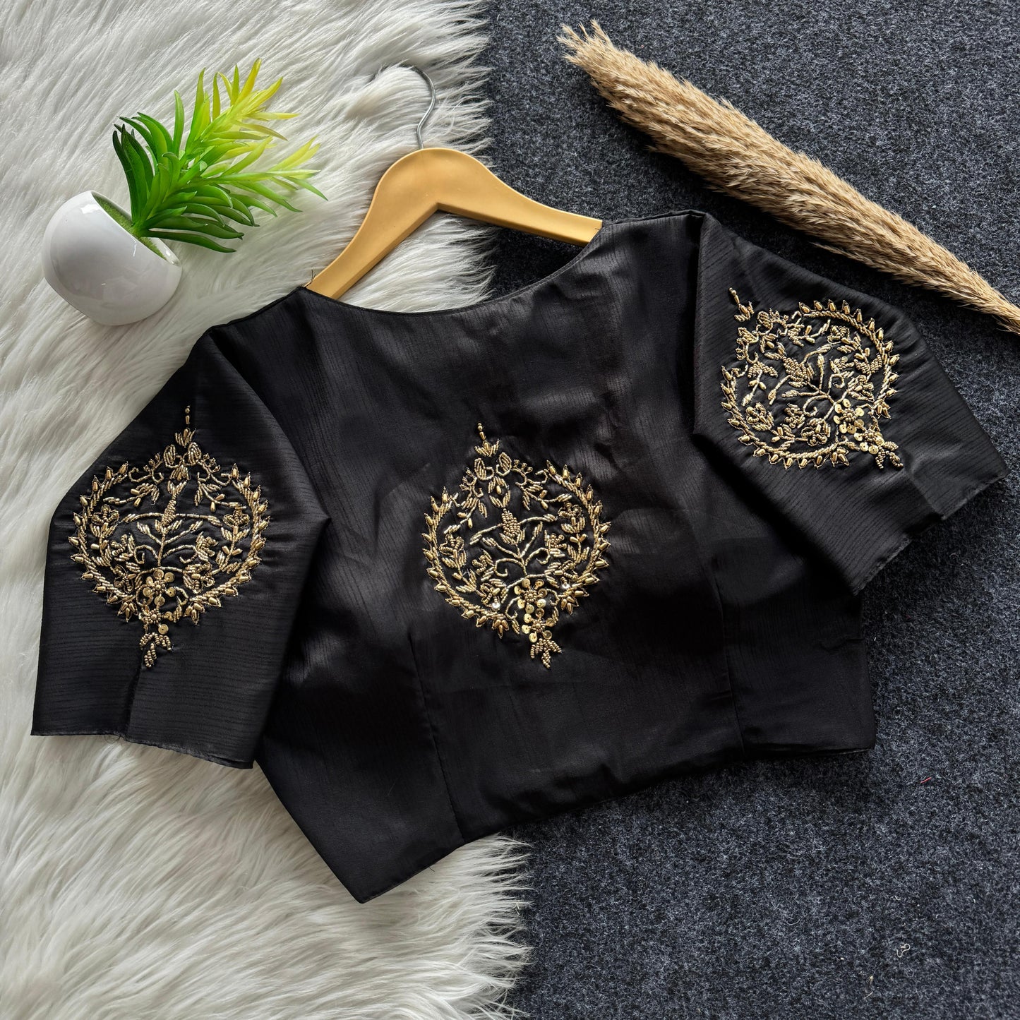 Beautiful handwork all over back and sleeves with designer handwork ready made blouse