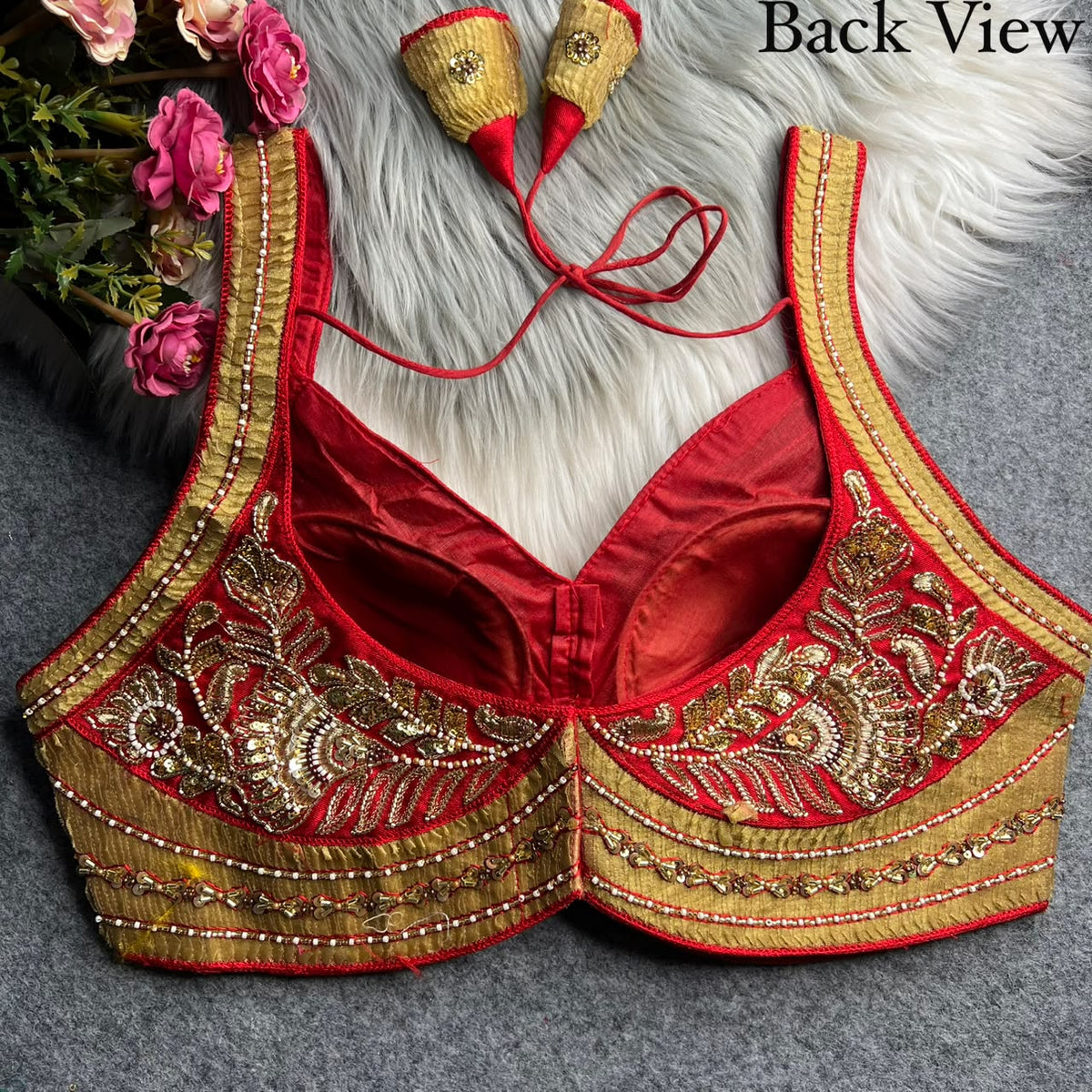 Pure ribbon & beads work ready made blouse