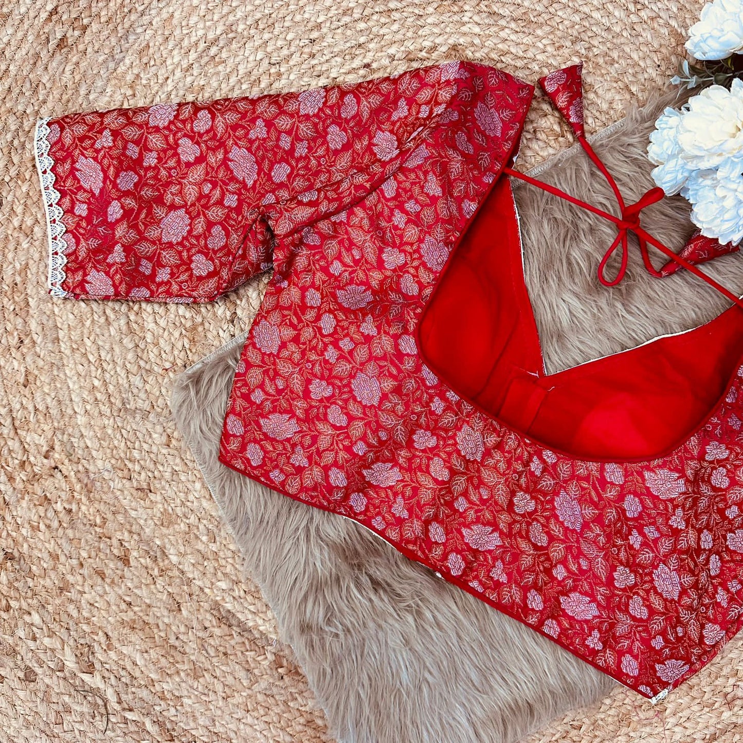 Beautiful golden and silver zari combination ready made blouse