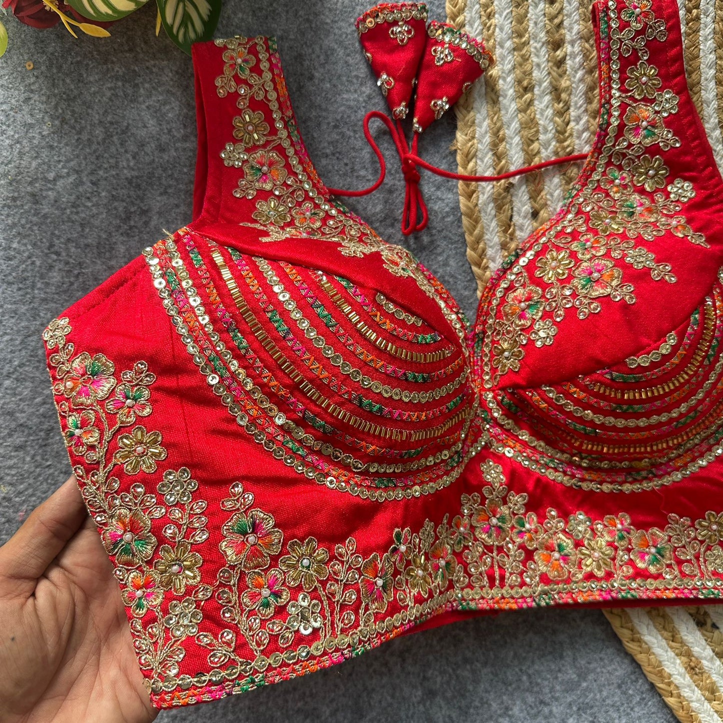 Heavy zari + sequins & beads work ready made blouse