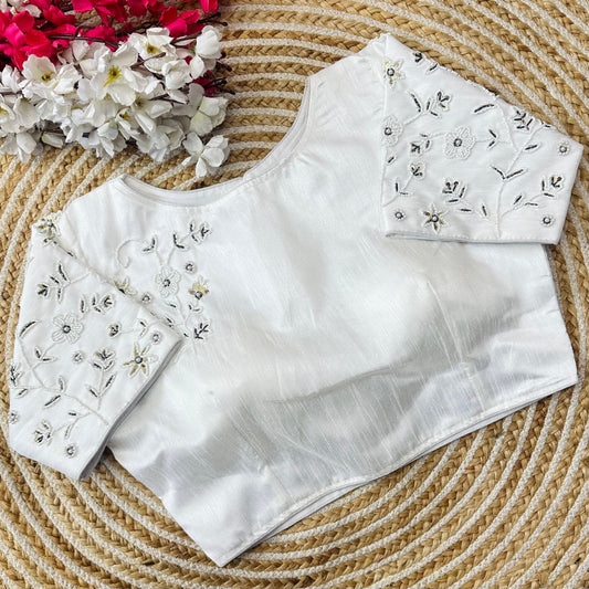 Beautiful Handcrafted Work In Sleeves And Back All Over - Premium Readymade Blouse