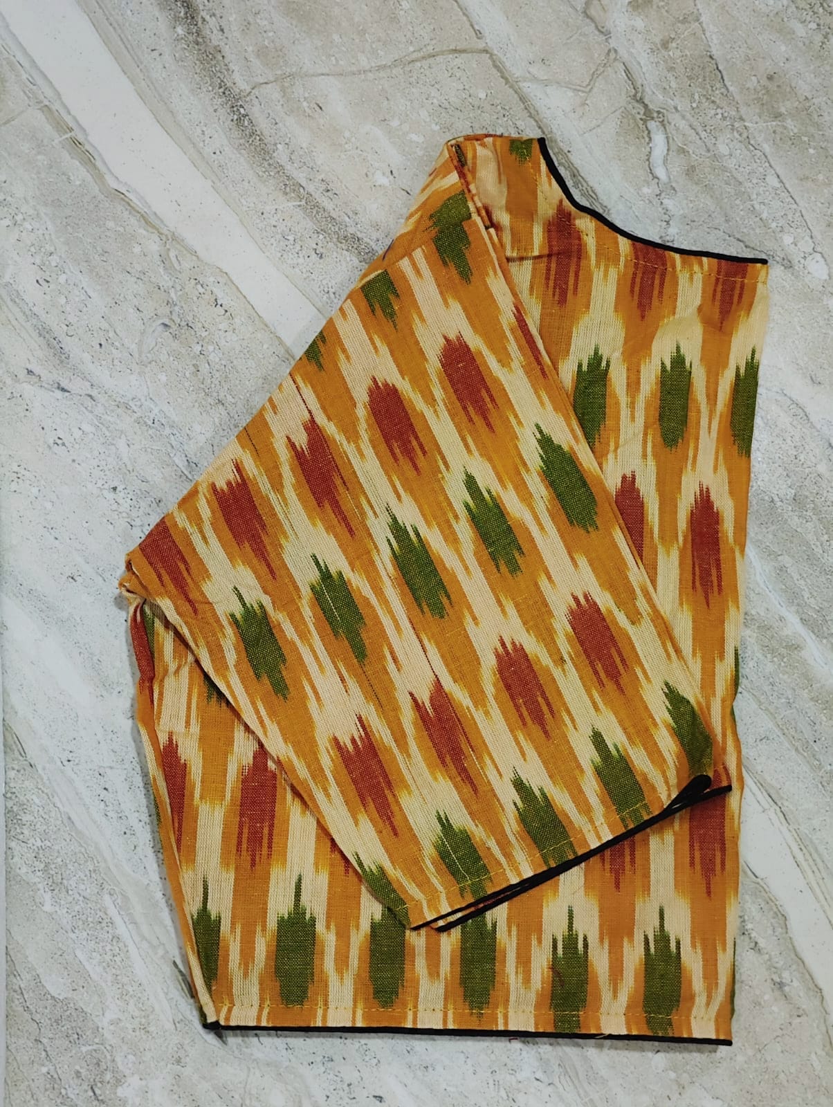 Ikkat Cotton Boatneck - Premium Readymade Blouse