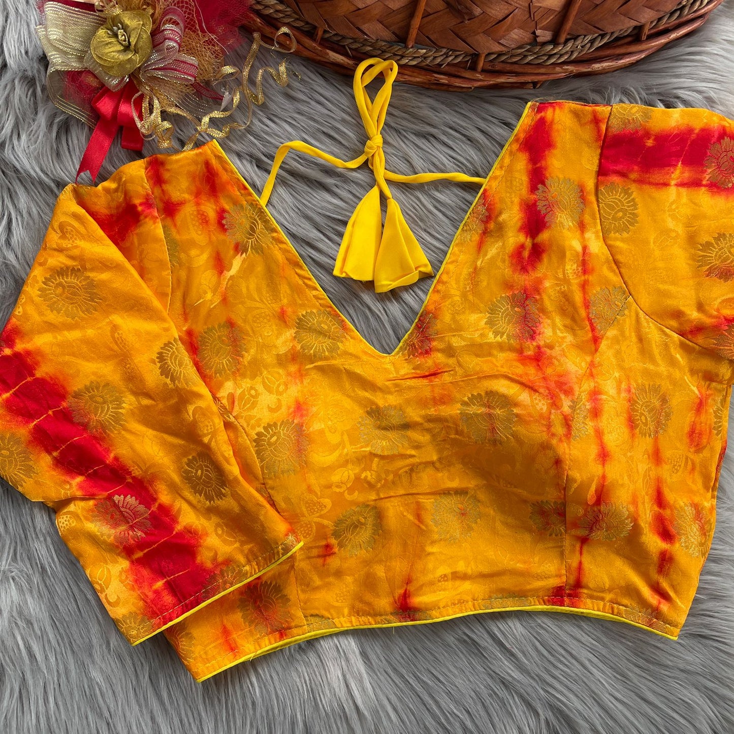 Beautiful Position Print work traditional ready made blouse