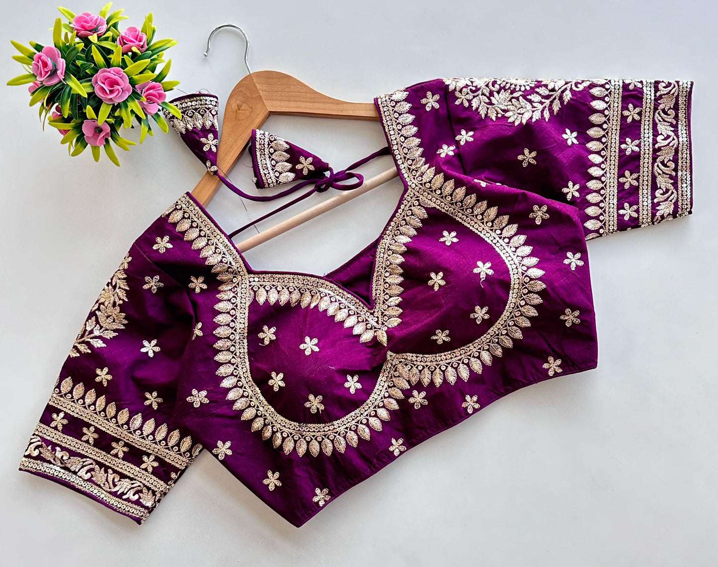 Golden Embroidery With Sequins Touch Up All Over - Premium Readymade Blouse