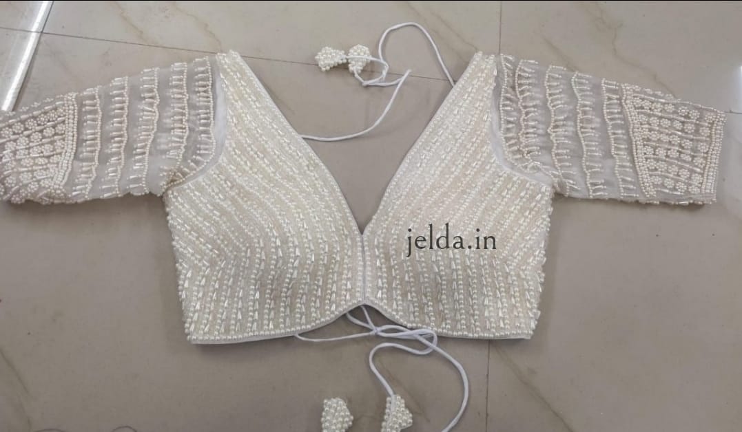 Exclusive pearl and net work - custom made blouses