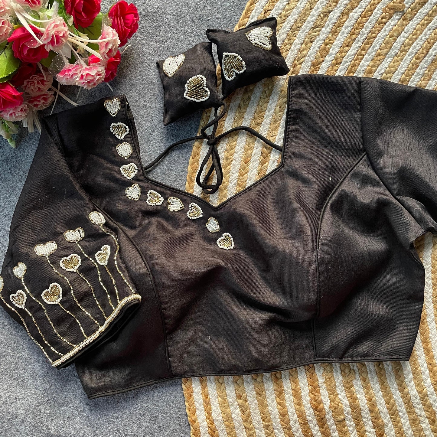 Pure milan silk with heavy handwork ready made blouse