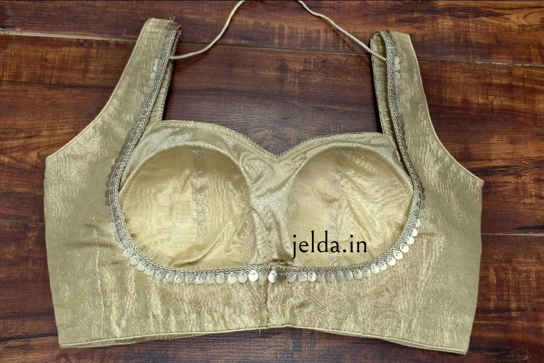 Cruss tissue fabric with lace work sleeveless - custom made blouses