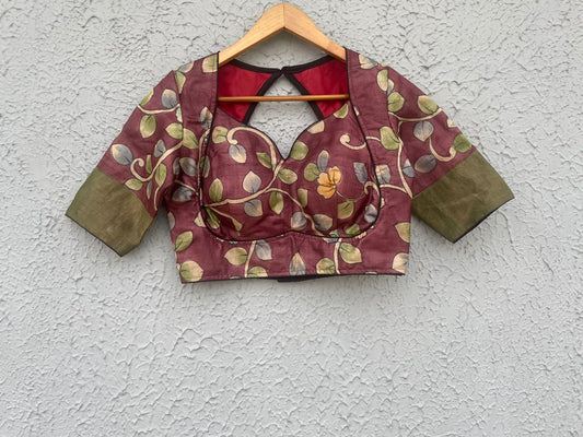 Gachi tusser hand kalamakri designer blouse
