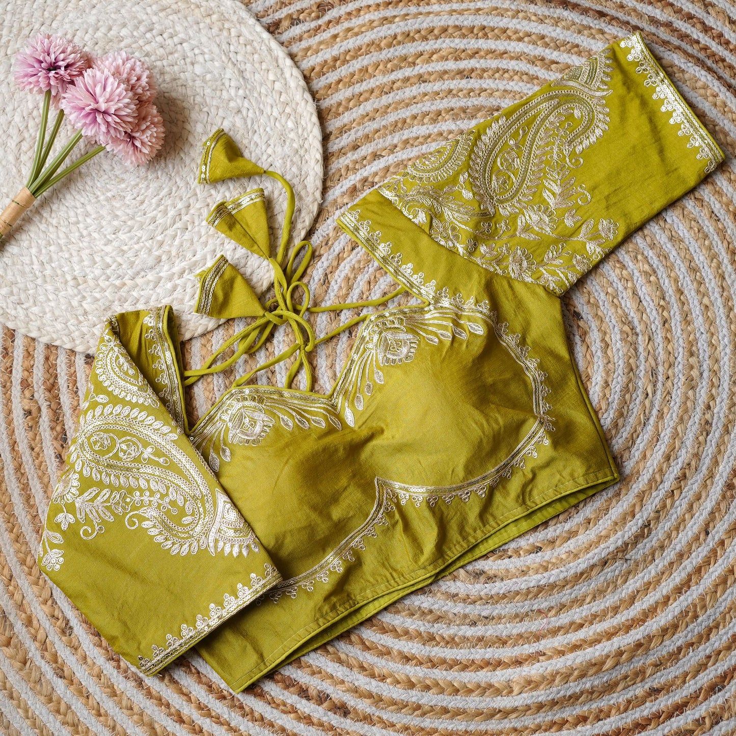 A beauty of golden embroidery work ready made blouse