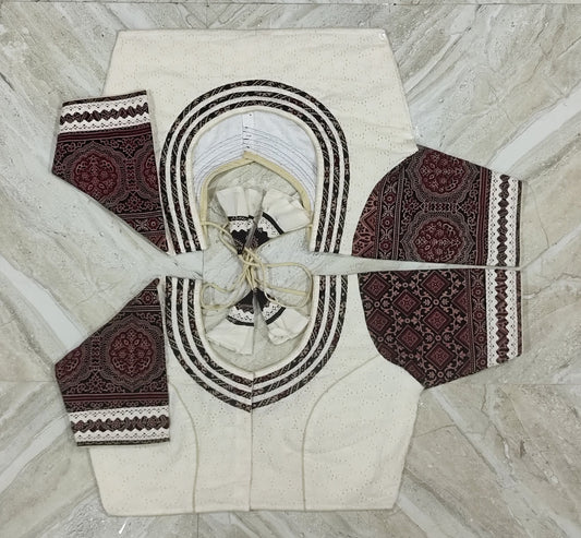 Hakoba with ajrakh/gamcha Mix and match collection - Premium Ready made blouse
