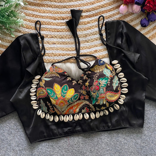 Heavy position print Embroidered work with HandWork of  Real shells  ready made blouses