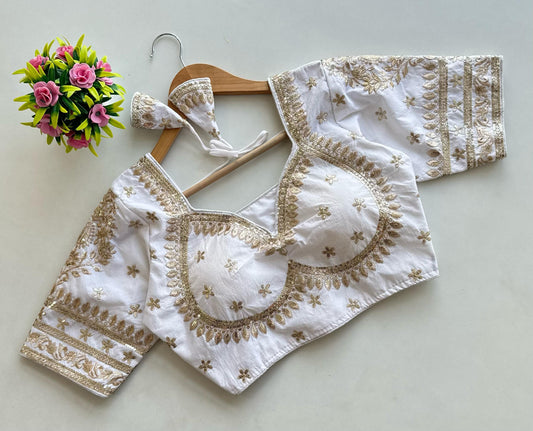 Golden Embroidery With Sequins Touch Up All Over - Premium Readymade Blouse