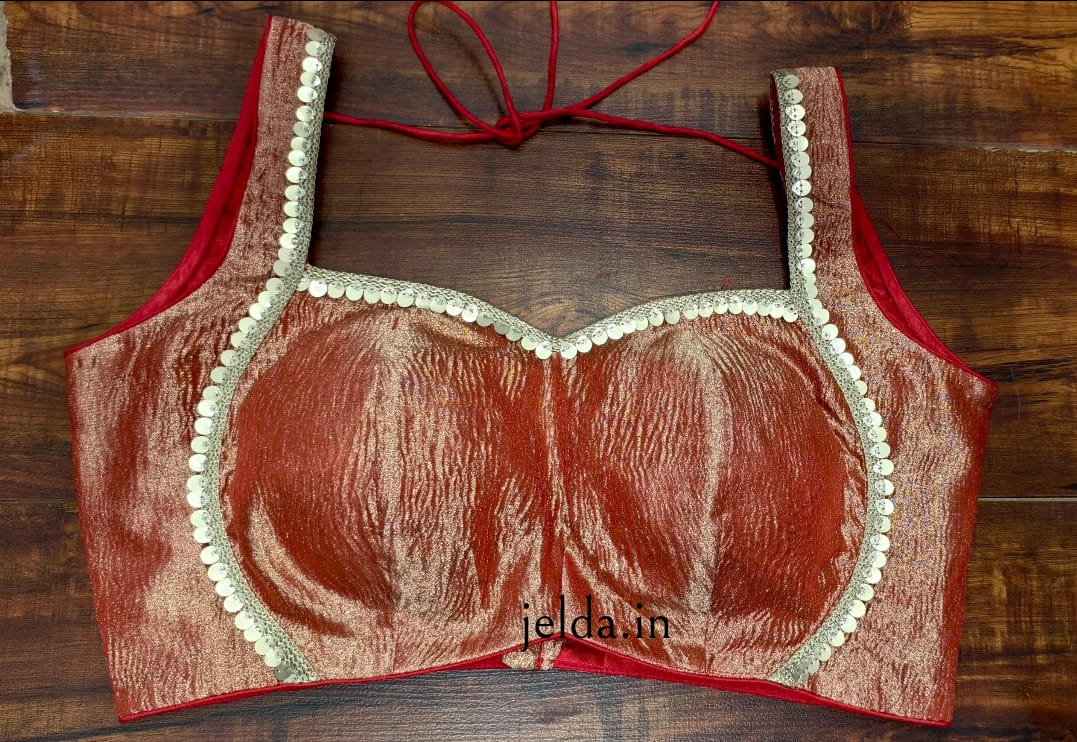 Cruss tissue fabric with lace work sleeveless - custom made blouses